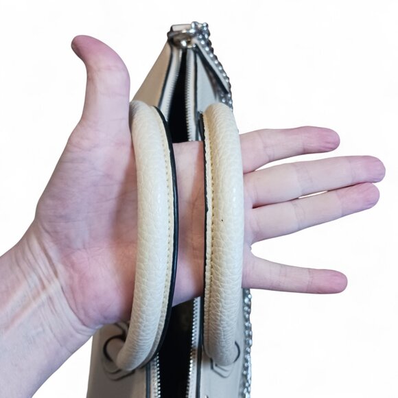 GUESS Garland Ivory Faux Pebbled Leather Tote Bag – Leopard Lining, Silver Chain - Picture 14 of 16